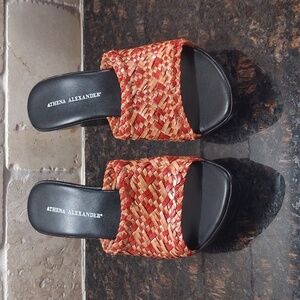Athena Alexander 8 Black & Red Tan Woven Top 4" Wedge Sandals Shoes 39